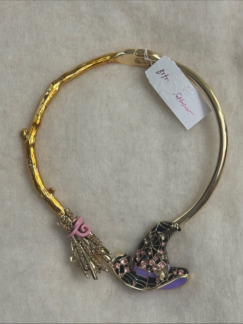 Betsey Johnson Gold-tone Necklace with Pink and Purple Witch Hat Pendant